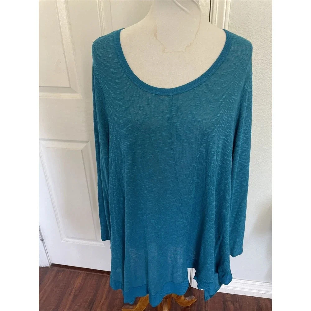 Avenue Womens Blue Tunic Top Blouse Plus Sz 26 28 Scoop Neck Long Sleeve Casual
